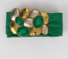 1970s Artist Made Enamel Belt Buckle & Green Leather Belt